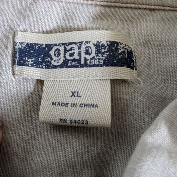 Gap L/S Button Down Shirt L Soft Norm Beige Tan Cotton Twill Pockets Casual - Picture 6 of 8